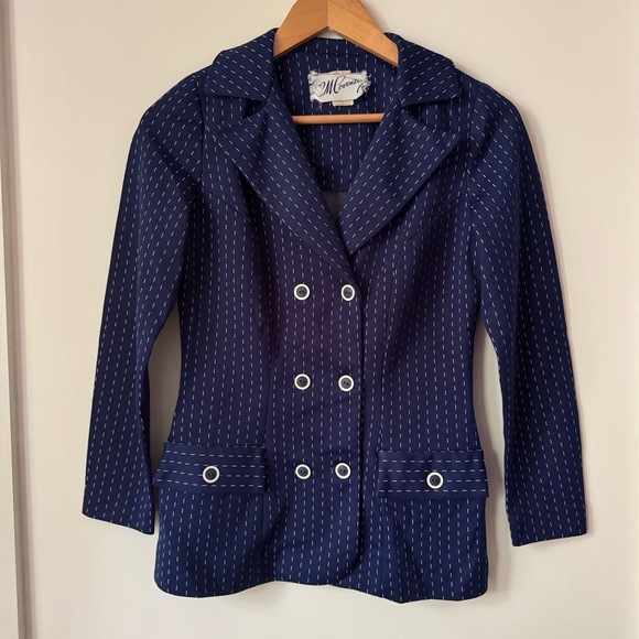 Jackets & Blazers - Vintage 70s Navy Blazer Mod Double Breasted Jacket Twee Preppy Academia Small